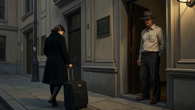 Departure from Paseo Place from "The Mystery of The Invisible Dog". Departure from Paseo Place Leaving the building Mrs Bortz departs for her sister’s home after the attacks and chaos.