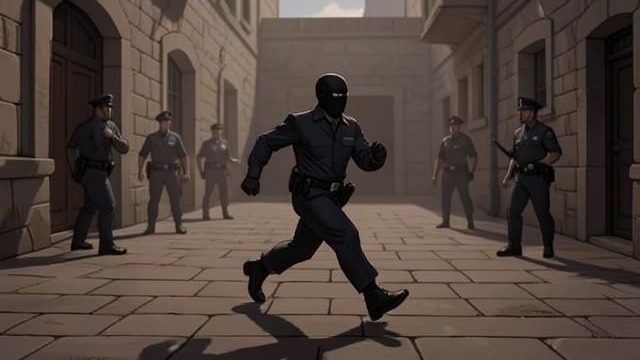 A Church Disguise from "The Mystery of The Invisible Dog". A Church Disguise Flight from the scene A masked man flees through the courtyard as police search for a burglar.