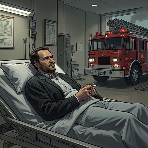 The Apartment Fire from "The Mystery of The Invisible Dog". The fire appears to make John Murphy a victim, but the details of his habits and hospital stay turn the emergency into a suspicious alibi.