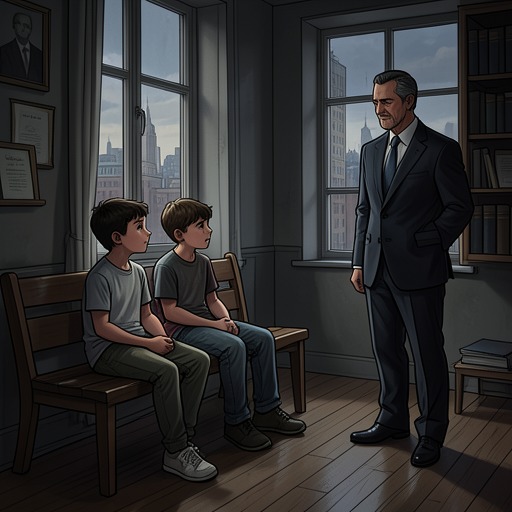 The Investigators and Their Client from "The Mystery of The Invisible Dog". The boys’ relationship with Fenton Prentice shifts from formal service to companionship, as his loneliness becomes as important as the mystery he asks them to…