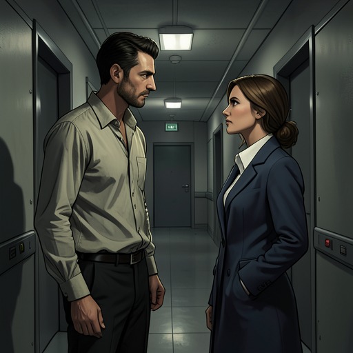 Prentice and Mrs Bortz from "The Mystery of The Invisible Dog". The relationship between a privacy-loving tenant and an intrusive manager develops from antagonism into exposure and finally separation.