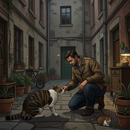 The Cat-Fed Neighborhood from "The Mystery of The Invisible Dog". Alex Hassell’s fixed feeding routine first marks him as a suspect and ultimately supplies the timing clue that helps clear him.
