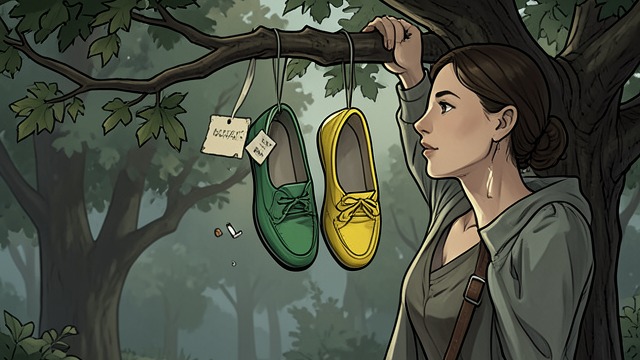 The Shoe Trees from "All the Bright Places". The Shoe Trees Leaving paired traces Violet Markey hangs her own green sneakers and Eleanor Markey’s yellow shoes at the Devils Hollow Shoe Tree.