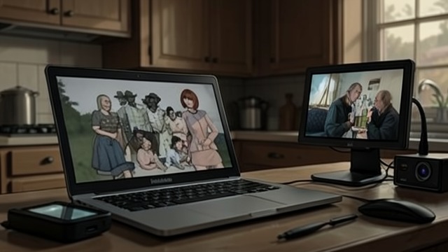 The Computer as a Camera from "The Changeling". A Household Watched A hidden feed Kinder Garten uses a family’s own laptop to observe them in their kitchen, with remote viewers watching alongside him.