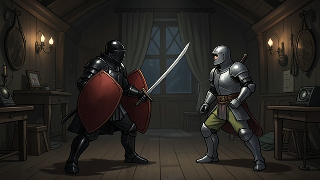 The Red Shield Challenge from "De brief voor de Koning". The Red Shield Challenge A duel promised The Black Knight with the Red Shield challenges Edwinem at the inn, creating the appearance of a formal contest…