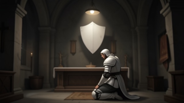 The Shield in the Vigil from "De brief voor de Koning". The Shield in the Vigil A changed watch Tiuri returns to the chapel after his knighting and keeps the vigil he once abandoned.
