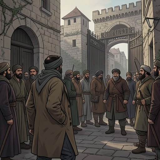 Slupor’s Web of Deception from "De brief voor de Koning". Slupor uses disguise, false reports, and infiltrated institutions to pursue Tiuri, until his own deception is exposed at the capital gate.