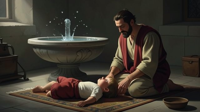 The Infant Is Blessed from "Kalevala". The Infant Is Blessed Recognition over rejection Wirokannas baptizes the child and declares him eligible to rule.