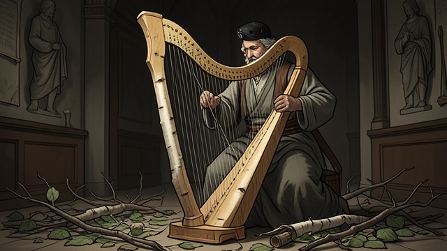 The Birch Becomes a Harp from "Kalevala". The Birch Becomes a Harp A new instrument shaped Wainamoinen builds a second harp from birch and aspen, using materials drawn from the trees around him.