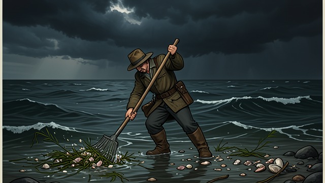 The Search Fails from "Kalevala". The Search Fails The seabed is raked Wainamoinen searches the waters and gathers weeds, shells, and pebbles. The fish-bone harp is not among them.