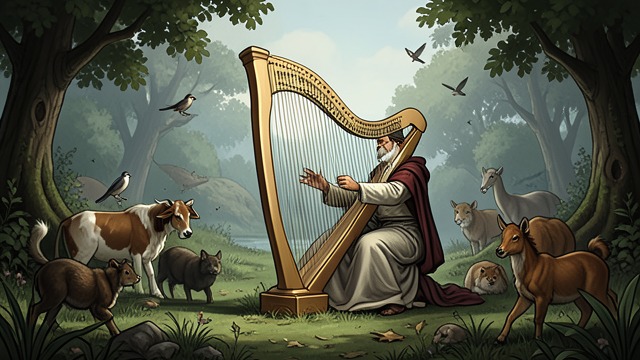 The Northland Hears Again from "Kalevala". The Northland Hears Again Music returns to public life Wainamoinen plays the new harp, and people, animals, and birds gather to listen.