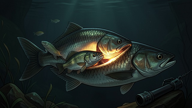 The Flame Passes Through the Fish from "Kalevala". The Flame Passes Through the Fish A chain of swallowing A whiting swallows the fallen fire, then a trout swallows the whiting, and a pike swallows the trout.