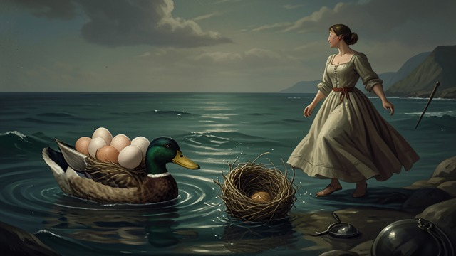 The Eggs Fall from "Kalevala". The Eggs Fall Heat and danger The duck settles on its eggs, and the warmth becomes unbearable to the water-maiden.