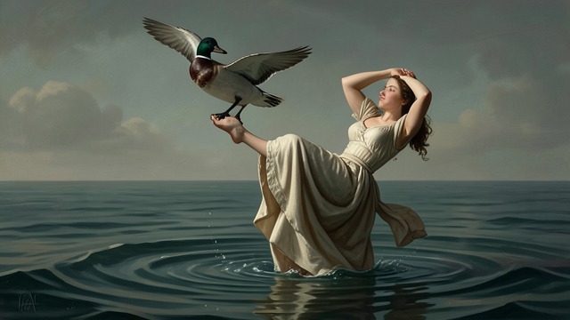 The Duck Seeks Ground from "Kalevala". The Duck Seeks Ground No resting place A duck circles above the waters searching for somewhere safe to nest.