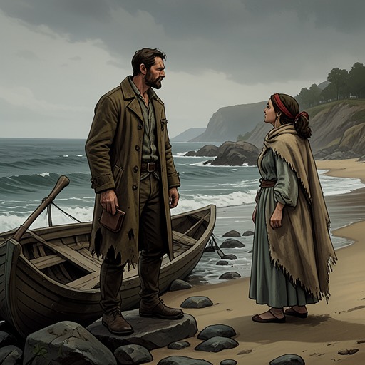 Lemminkainen’s Exile and Return from "Kalevala". This flow follows Lemminkainen’s escape from Pohyola, refuge on an island, shipwreck, and reunion with his mother.