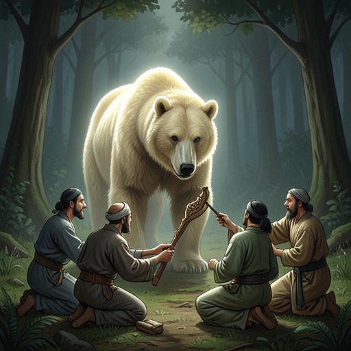 The Bear and the People from "Kalevala". This flow traces the pursuit of Otso, the ritualized hunt, and the attempt to welcome the bear into human society without denying its wild origin.