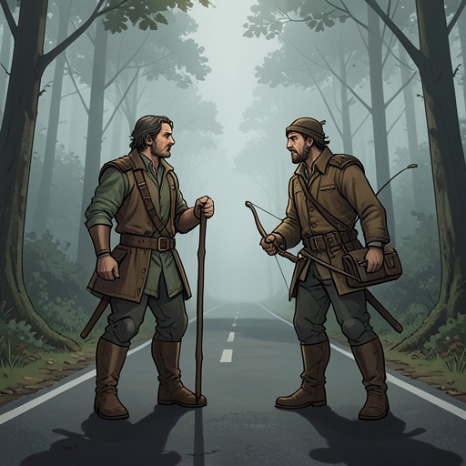 Wainamoinen and Youkahainen from "Kalevala". This flow follows Youkahainen’s envy-driven challenge, his defeat in a contest of song, and the costly bargain that frees him.