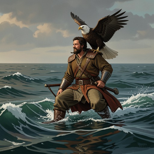 Wainamoinen Adrift and Rescued from "Kalevala". This flow traces how Youkahainen’s revenge casts Wainamoinen into the sea and how an eagle and Louhi return him to land.
