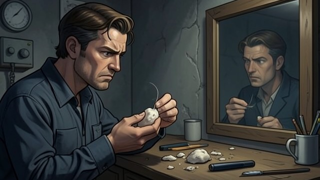 The Ingrown Hair from "The Room". The Core on the Mirror Extraction and Inspection The protagonist finally squeezes until the lump breaks open and its pale contents emerge.