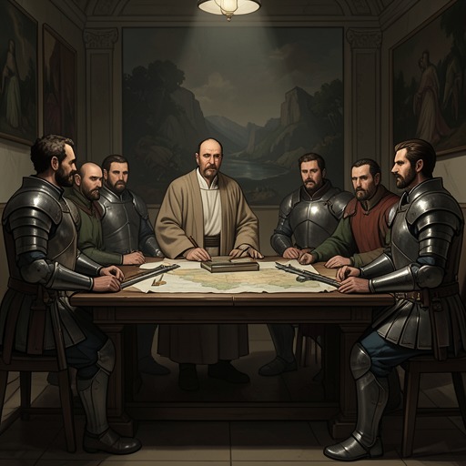 A Philosopher Before the King from "Utopia". This flow traces Raphael’s imagined attempt to test humane counsel against the ambitions of a royal council.