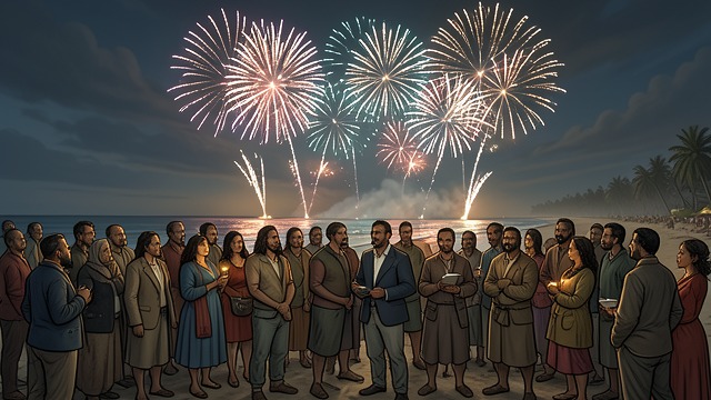 A Public Celebration from "And Their Children After Them". The Town Gathers A national holiday Thousands of residents converge on the American Beach for speeches, food, music, and fireworks.