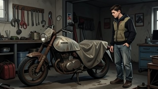A Father’s Old Machine from "And Their Children After Them". An Inherited Object A stored memory Patrick’s Yamaha has sat under a tarp for years, tied to his earlier life in motorcycle racing.