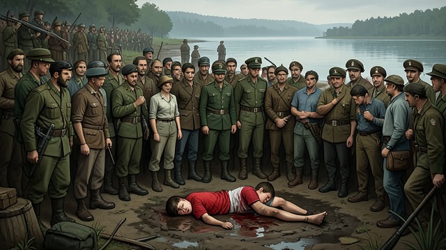 The Bastille Day Brawl from "And Their Children After Them". A Night of Violence A crowd gathers The Colin boy attends the lakeside festivities, where fights erupt among soldiers, local youths, and visitors.