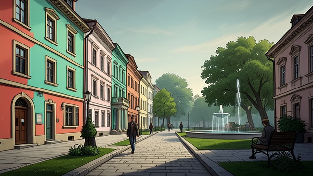 A Brightened Facade from "And Their Children After Them". Renovation and Erasure Color replaces gray Buildings across the area receive bright new paint as the town invests in pedestrian streets, paths, and visitor…