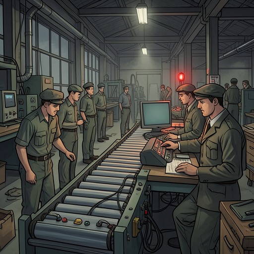 Work, Surveillance, and Dignity from "And Their Children After Them". This flow traces the changing discipline of work from the steel mill to corporate and temporary labor, showing how workers preserve dignity under pressure.