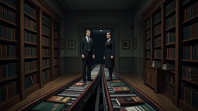 A Desperate Mechanism from "The Lost Symbol". Escape by Conveyor A Choice of Routes As agents enter, Bellamy sends Langdon and Katherine onto a moving book conveyor rather than through the illuminated…