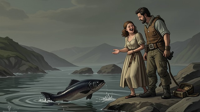 A Shared Dive from "Blueback". A Shared Dive Meeting Blueback Abel and Dora Jackson take Stella to Robbers Head. Blueback eats crabs from their hands and startles Stella with his closeness.
