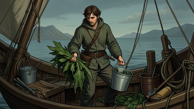 Work Continues from "Blueback". Work Continues Repeated tasks Abel carries kelp, collects eggs, repairs equipment, and fishes.