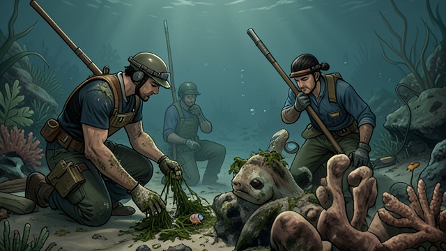 A Human Duty from "Blueback". A Human Duty Learning from damage Abel and Stella help manage the sanctuary and share knowledge of the ecosystem.