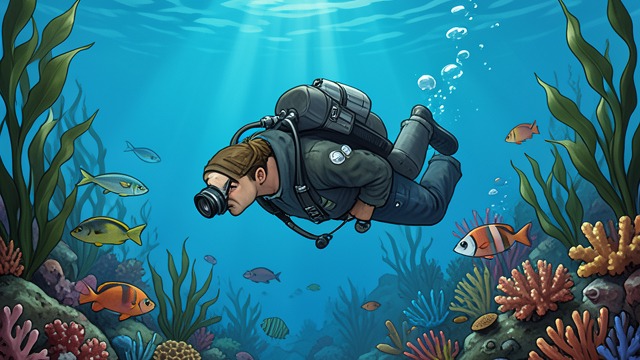 Normal Water Below from "Blueback". Normal Water Below A puzzling contrast Abel dives and finds healthy fish, kelp, coral, and Abalone.
