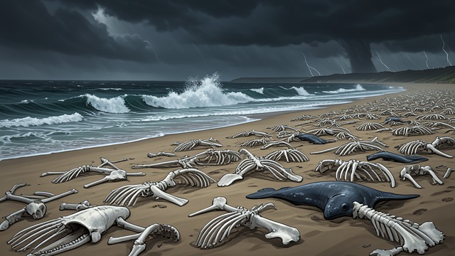 The Storm Exposes Them from "Blueback". The Storm Exposes Them A changed shore After the storm strips away sand, thousands of bones appear along the bay.
