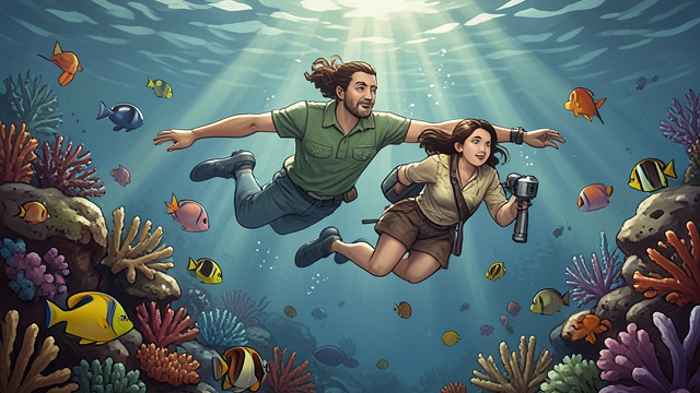 The Young Diver from "Blueback". The Young Diver At ease underwater Abel dives with Dora Jackson and moves confidently through the reef.