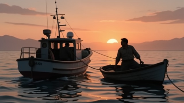 The License Lost from "Blueback". The License Lost Official action A Fisheries patrol boards Costello’s boat and later tows it away.