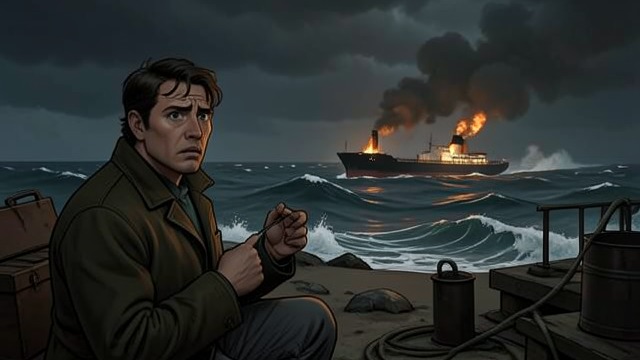 The Warning at a Distance from "Blueback". The Warning at a Distance A crisis watched remotely Abel sees television reports of an oil tanker breaking apart and burning near the coast.