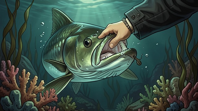 The Sudden Attack from "Blueback". The Sudden Attack First contact Abel is gathering Abalone with Dora Jackson when a huge fish rushes at him and catches his hand.