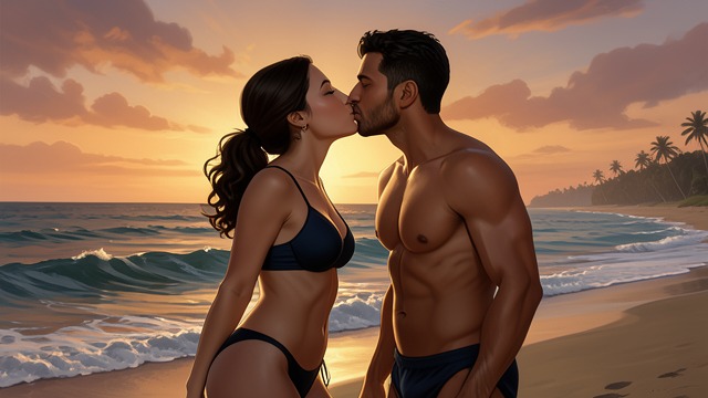 The First Kiss from "The Collini Case". The First Kiss A sudden closeness Johanna kisses Leinen after they have been swimming, then runs back toward the water.