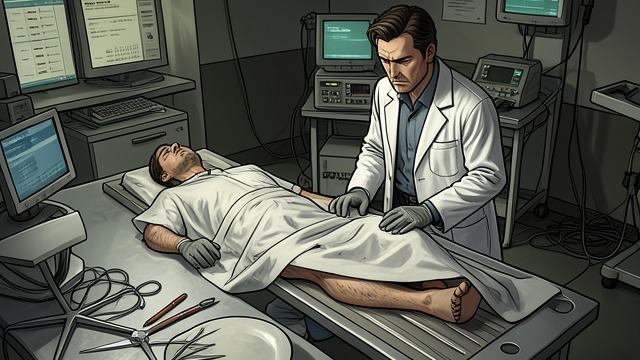 The Autopsy Room from "The Collini Case". The Autopsy Room A body made evidence Leinen attends Meyer’s autopsy and struggles with the exposed corpse, wounds, and clinical examination.