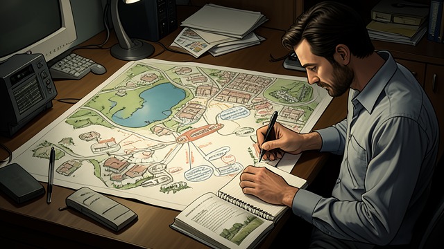 A Professional Map from "I'll Be Gone in the Dark". Interpreting the Drawing Design in the Details The map showed a residential layout with paths, cul-de-sacs, a lake, and a business area.