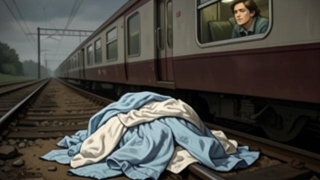First Notice from "The Girl on the Train". A Small Pile An ambiguous object Rachel notices light-blue and dirty-white clothing beside the tracks.