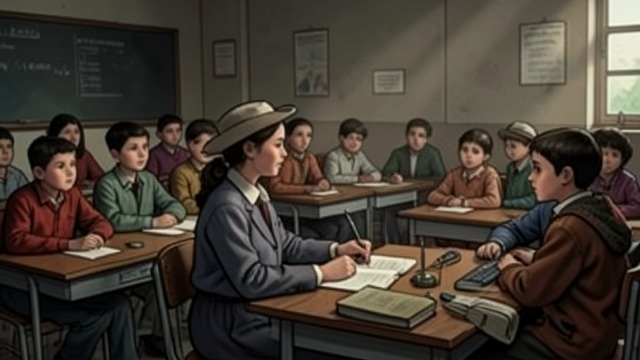 First-Day Curiosity from "Matilda". A Class Watches Together The children listen as Matilda answers questions far beyond their expected level.