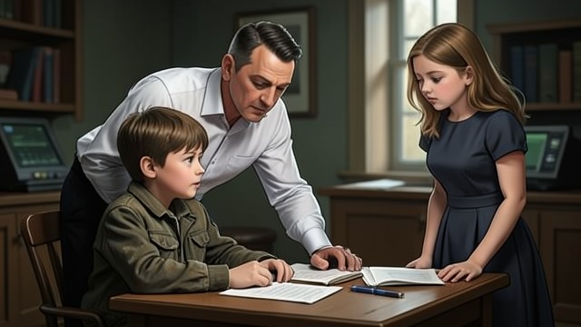 A Profit Exercise from "Matilda". Apprenticeship at the Table Mr. Wormwood asks Michiel to calculate profits from several cars and praises commercial calculation.