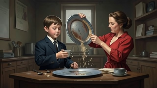 The Empty Platter from "Matilda". An Unwanted Victory Bruce finishes the entire cake, and the school erupts in applause.