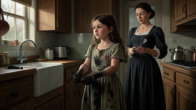Domestic Enslavement from "Matilda". Work Replaces Childhood Miss Honey describes cooking, cleaning, washing, and caring for her aunt while living in fear.