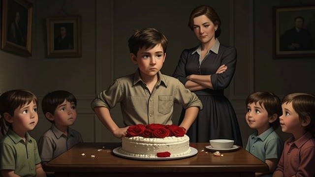 The Whole Cake Finished from "Matilda". Triumph Without Protection Bruce eats the entire cake and receives the school’s applause, though Miss Trunchbull retaliates with the empty platter.