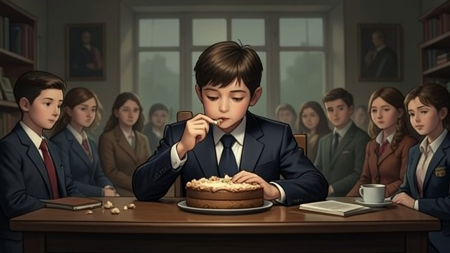 The First Pieces from "Matilda". Endurance Begins Bruce eats the first pieces slowly as Miss Trunchbull orders him to continue.