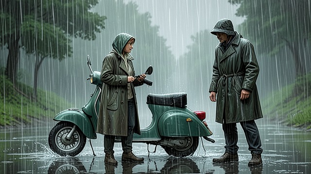 A Rainy First Encounter from "In the Woods". A Breakdown in the Rain The Unexpected Introduction Cassie Maddox’s Vespa breaks down outside work on a wet, windy day, and Rob Ryan stops to help.